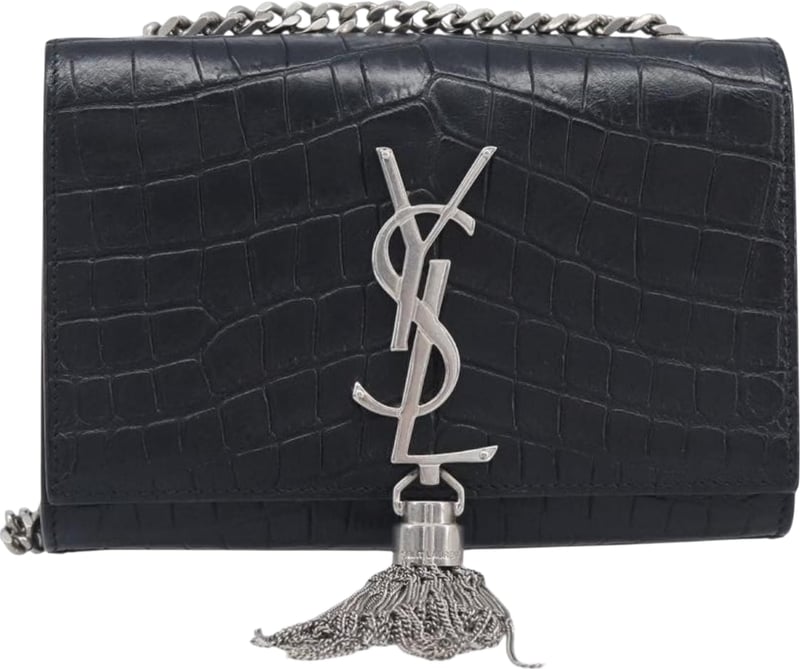 Saint Laurent Classic Monogram Tassel Chain Crocodile Embossed Leather