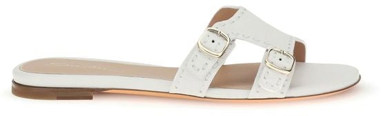 Santoni White Calf Leather Bos Taurus Flat Sandals