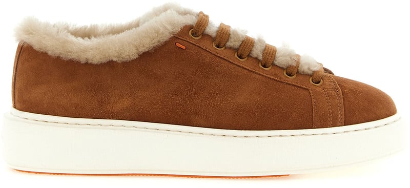 Santoni Brown Goatskin Low Top Sneakers