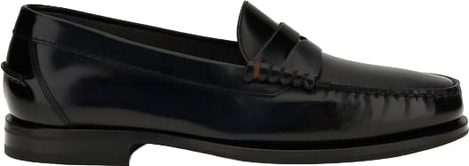Santoni Black Calf Leather Bos Taurus Slip-On Loafers