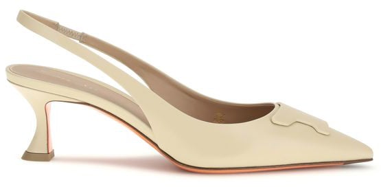 Santoni Beige Calf Leather Bos Taurus Mid Heel Pumps
