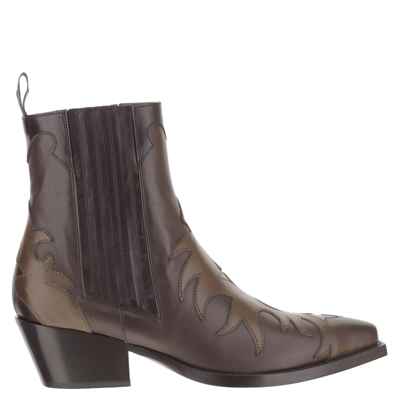 Parma Leather Ankle Boots With Tapered Toe And Decorative Stitching