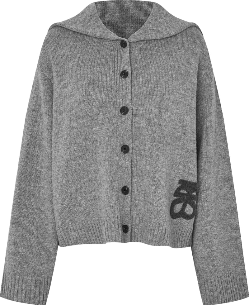 Second Female - 61184 - Alpha Knit Collar Cardigan - 7045 Mid Grey Melange