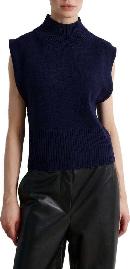 Second Female - 61372 - Longo Knit T-neck Vest - 5994 Night Sky
