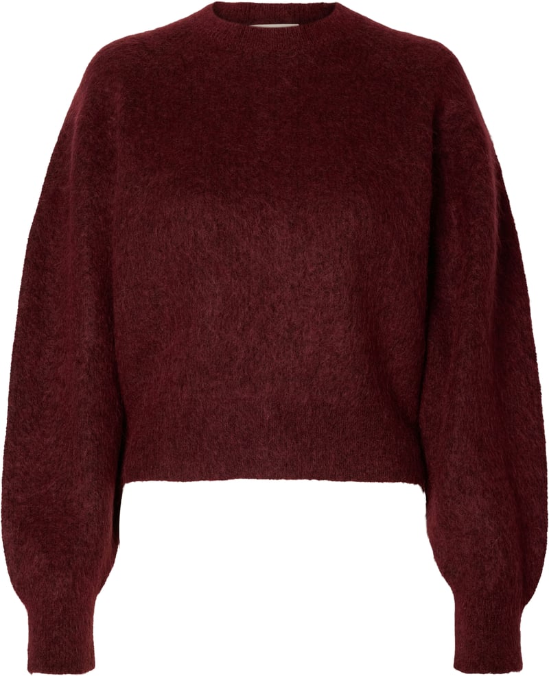 Selected Femme - SLWMIRA LS KNIT SHORT O-NECK NOOS - 16102233 - Tawny Port