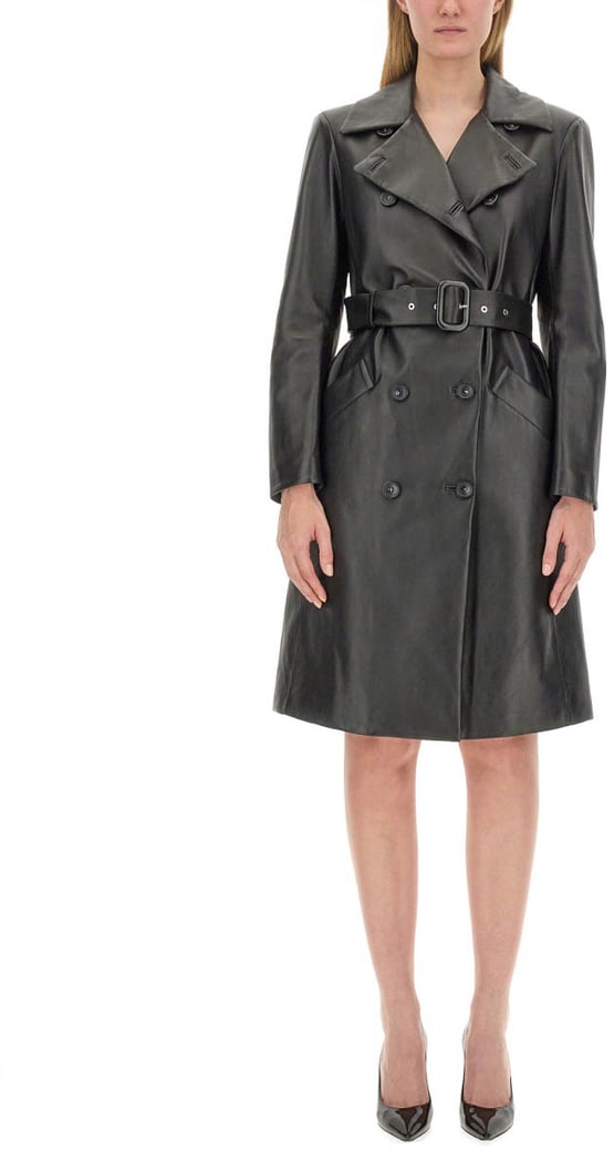 Double-Breasted Black Lamb Leather Jacket