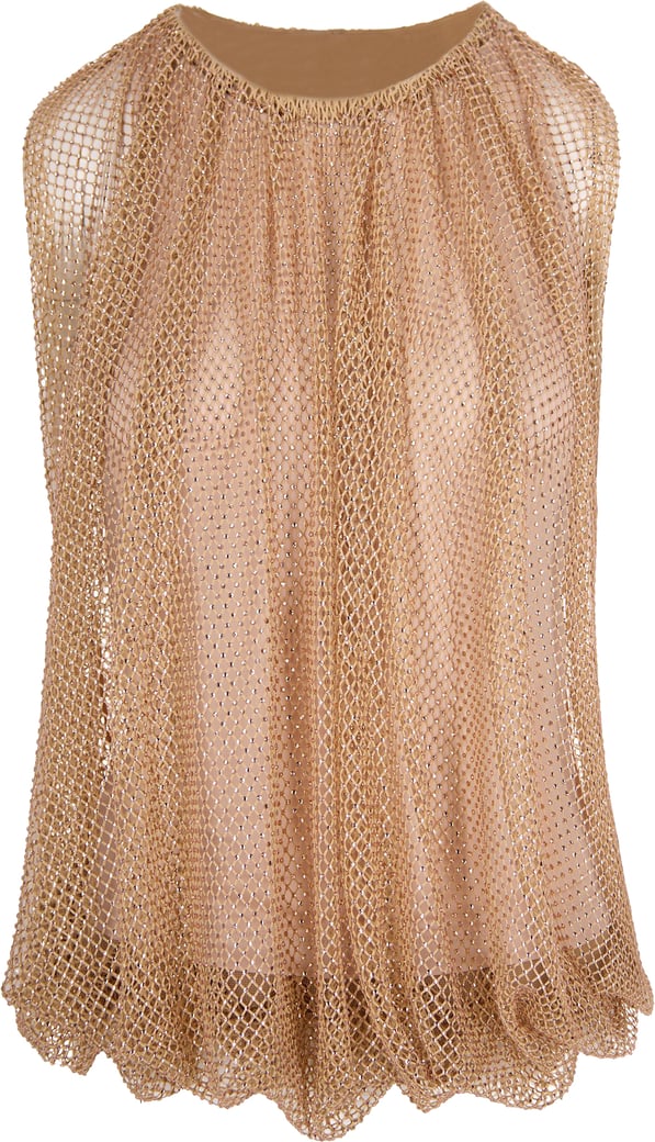 Camel Mesh Top With Crystals