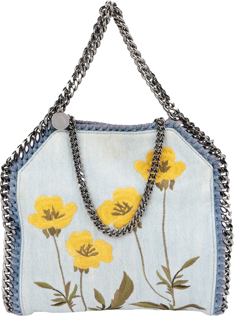 Stella McCartney Denim Floral Embroidered Falabella Tote Handbag