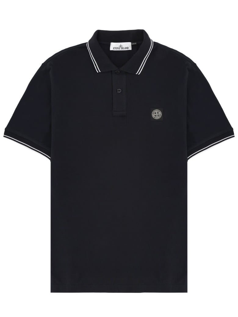 Black White Piping Embroidered Logo Polo Shirt
