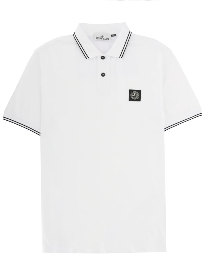 White Black Stripe Square Logo Polo Shirt
