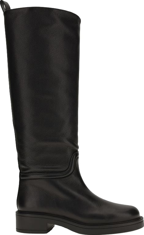 Stuart Weitzman Black Calf Leather Bos Taurus Flat Boots