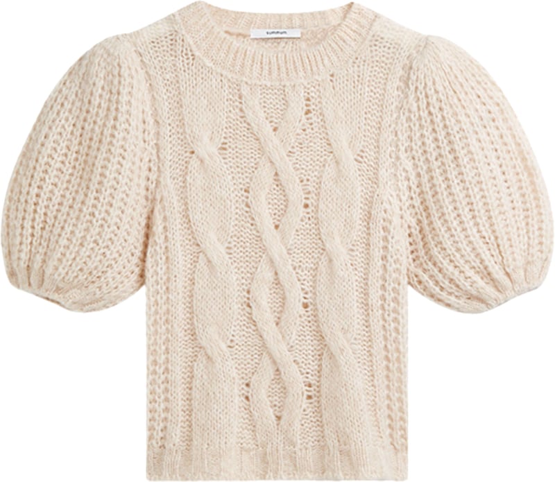 Summum Puff Sleeve Sweater Cozy Cable Knit Sweaters Ecru 7s8041-70102