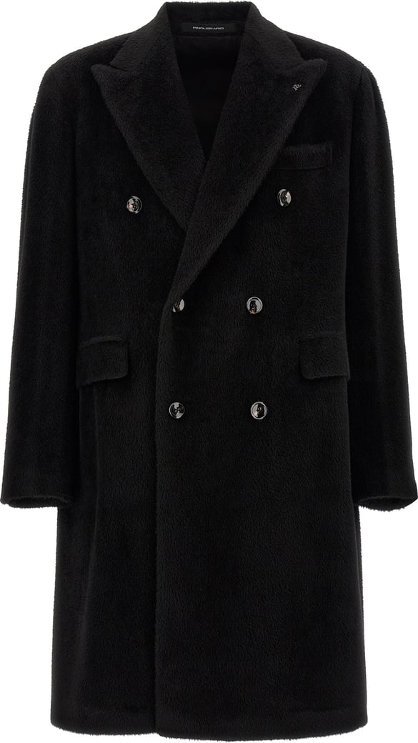 Tagliatore Black Alpaca Leather Coat