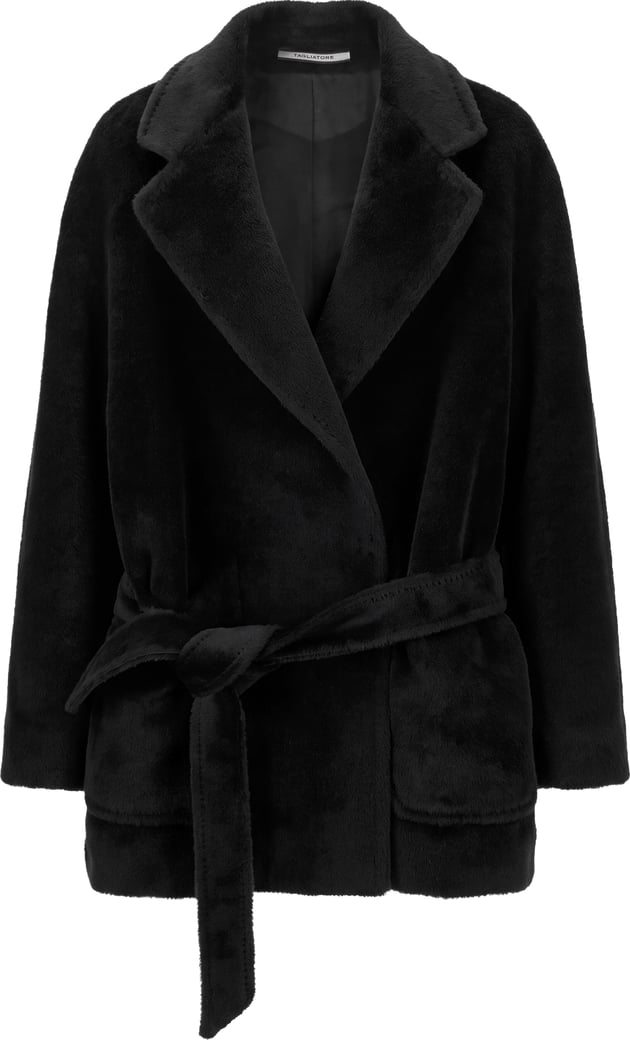 Coat with belt in wool and alpaca