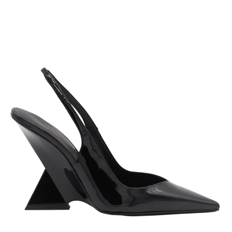 Patent Leather Slingback Pump with Geometric Wedge Heel