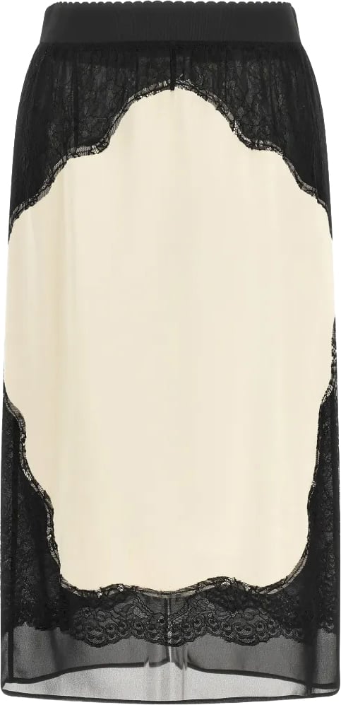 Midi Skirt Double Satin And Lace Black/ivory