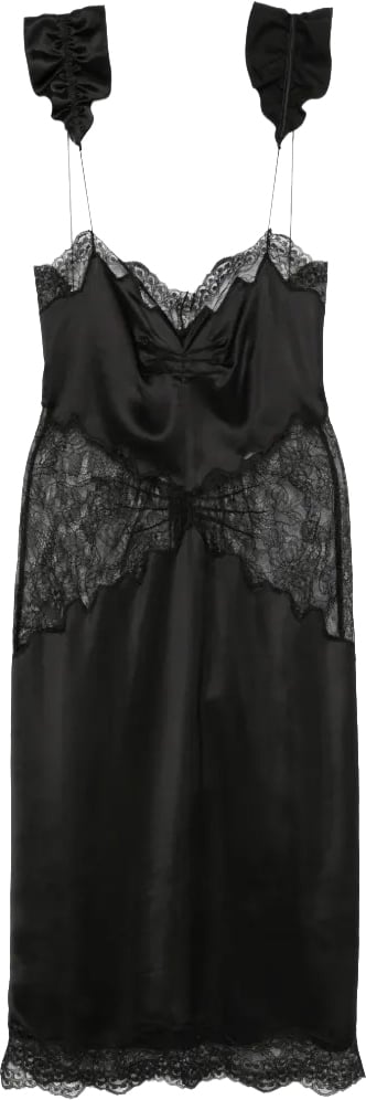 Midi Dress Double Satin And Lace Black