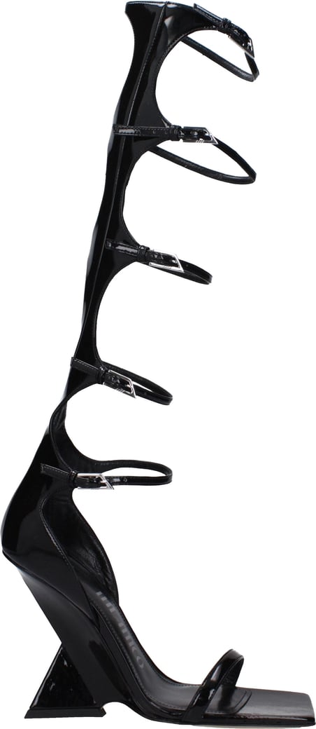 The Attico Black Leather Stiletto Heel Sandals