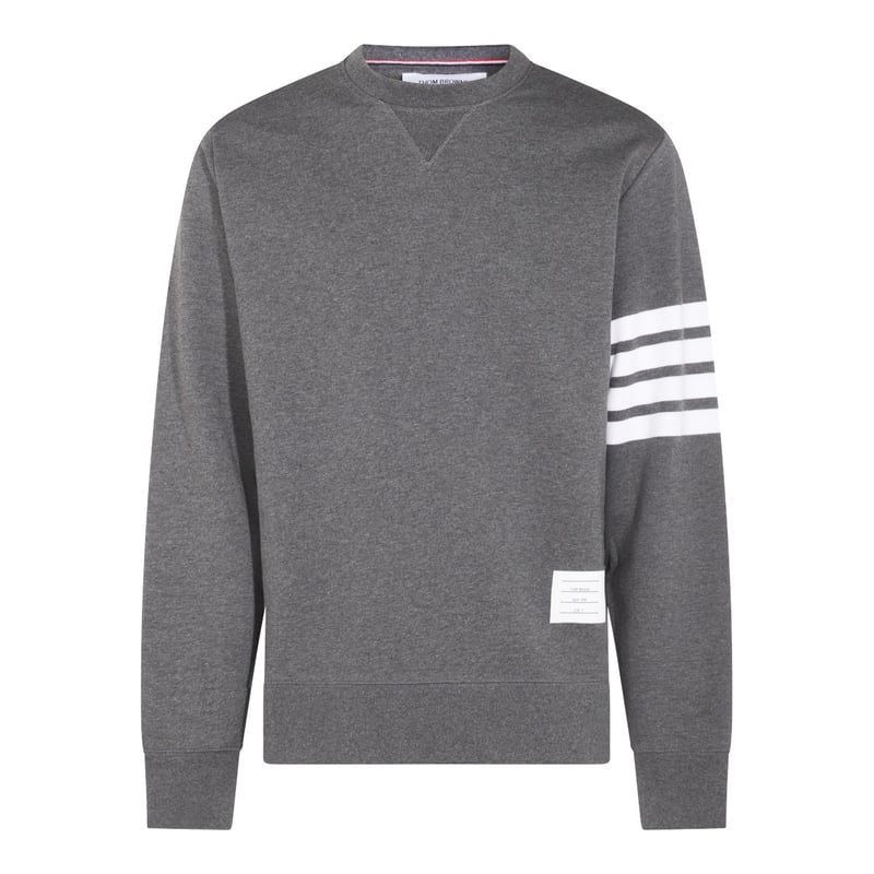 Dark Grey Cotton Sweatshirt With Signature T-Bar Stripes