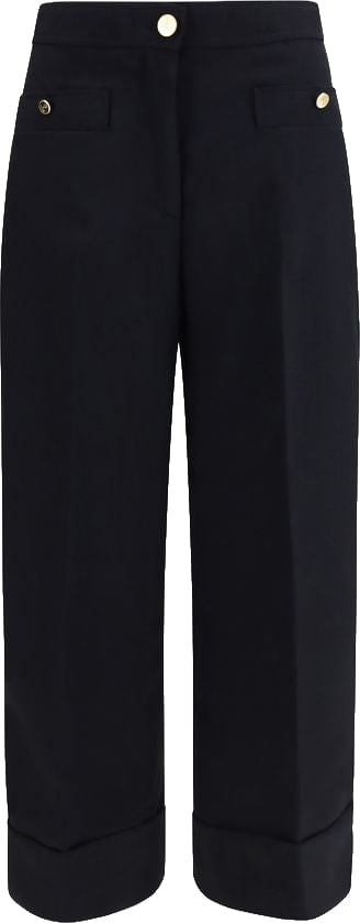 Navy Blue Tailored Hopsack Wool Straight-Leg Pants