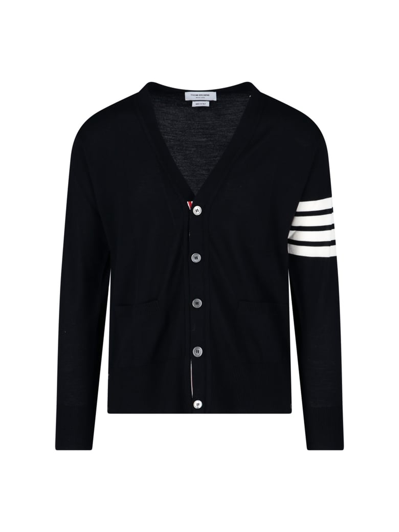 V-Neck Cardigan With Iconic Stripe Detail And Grosgrain Tab