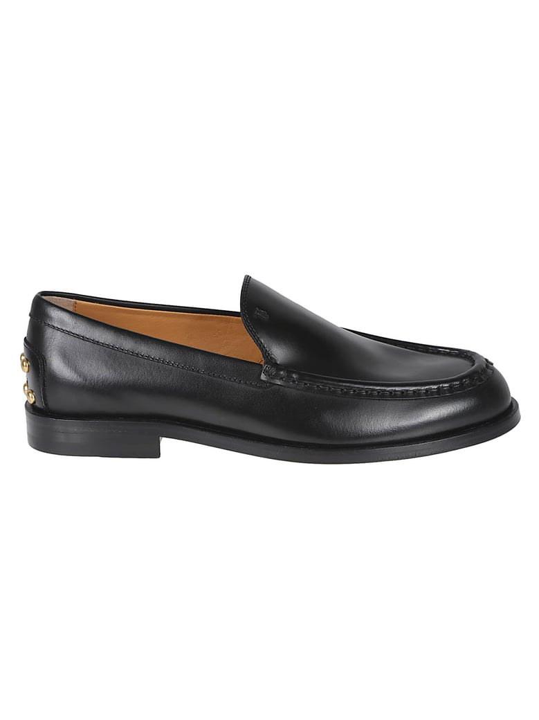 Sleek Leather Flat Shoes with Gold-Tone Stud Detail