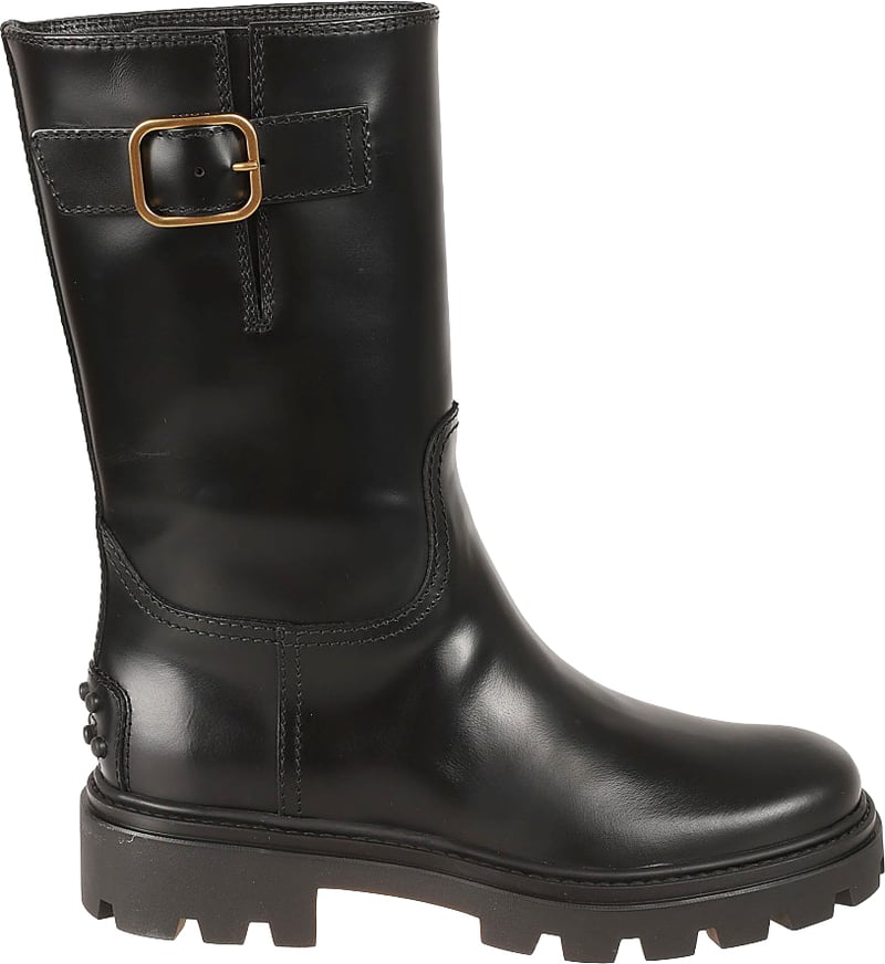 Calfskin Black Boots With Decorative Buckle