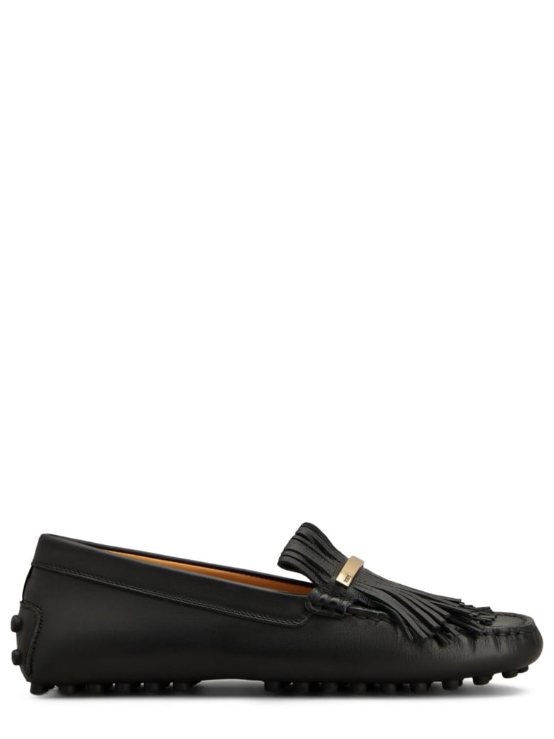 Black Fringe Tassel Leather Loafers