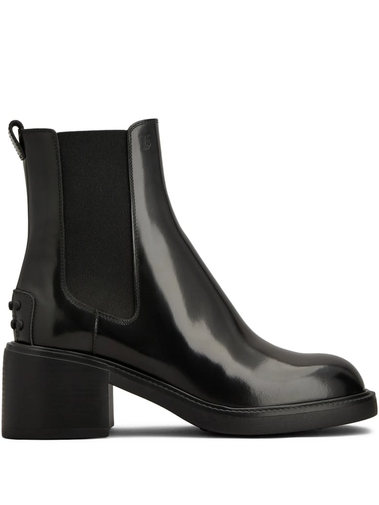 Polished Leather Ankle Boots with Elastic Side Panels
