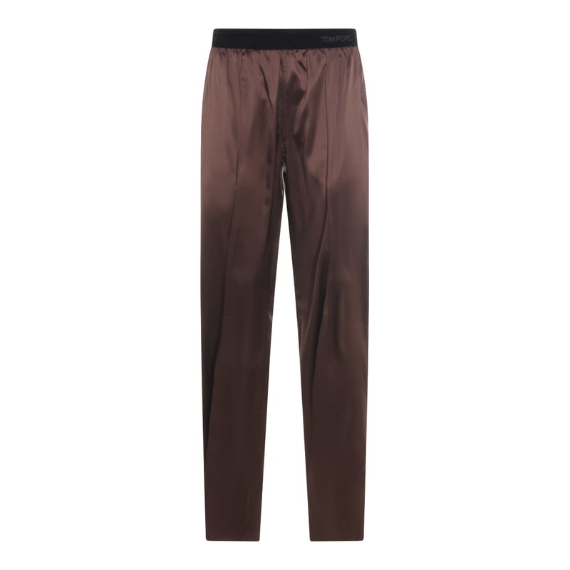 Straight-Leg Trousers in Shiny Brown Fabric