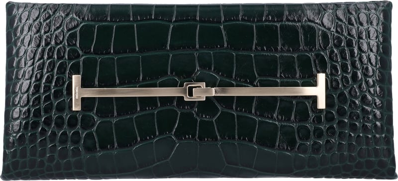 Tumbled Printed Croc Clutch Dark Pine Green