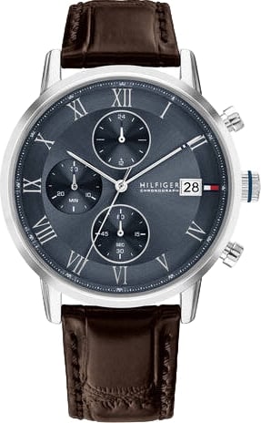 Tommy Hilfiger Horloge TH1710795 Kane Staal Quartz Chronograaf met Bruin Leren Horlogeband 42mm