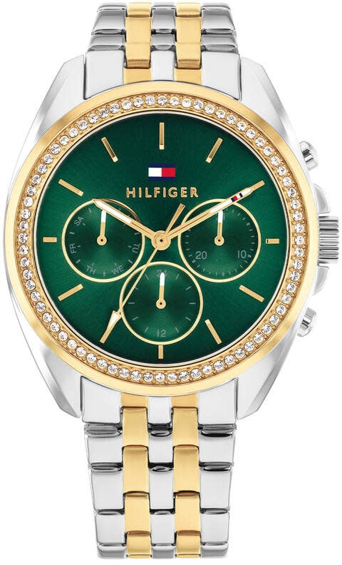 Tommy Hilfiger Horloge TH1782969 Mellie Staal Bi-color Quartz Chronograaf met Groene Wijzerplaat 36mm