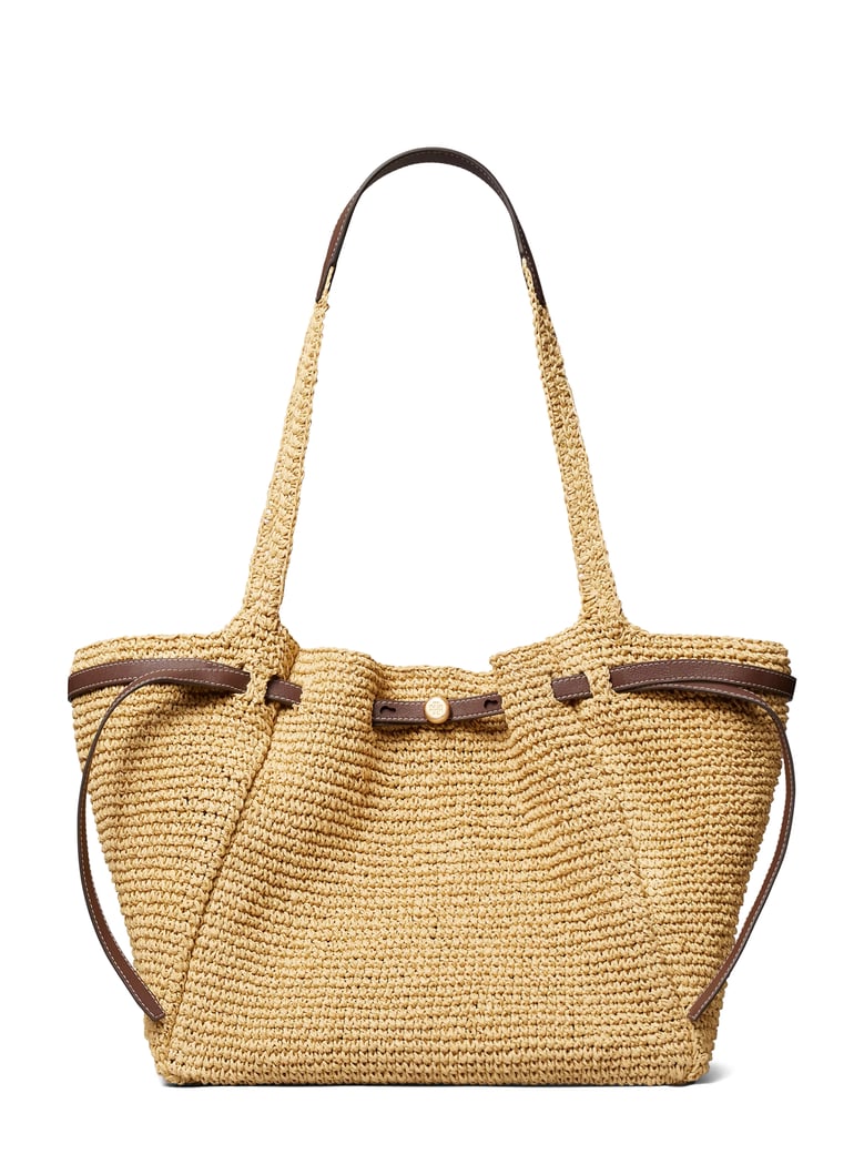 Romy Straw Tote with Leather Trim and Spacious Interior