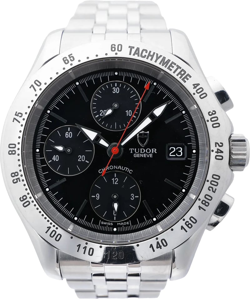 Tudor Chronautic 79380P 832584 SS AT Watch with Black Dial