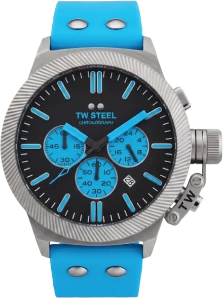 TW Steel Horloge CS131 Canteen Staal Quartz Chronograaf met Licht Blauwe Horlogeband 44mm
