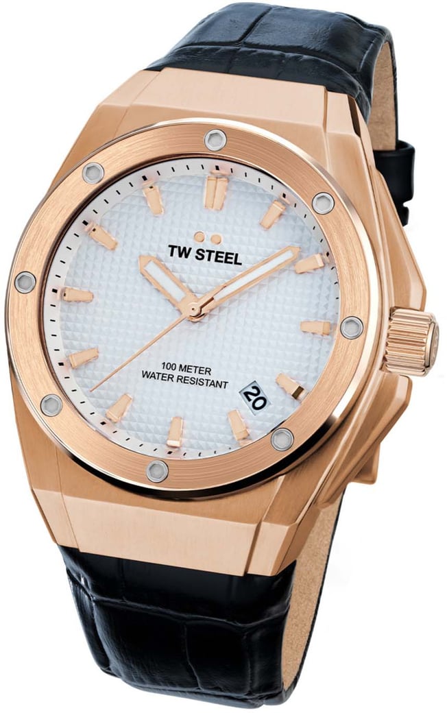 TW Steel TWCE4109 3H CEO Tech Rosé Steel Zwart Leer 44mm