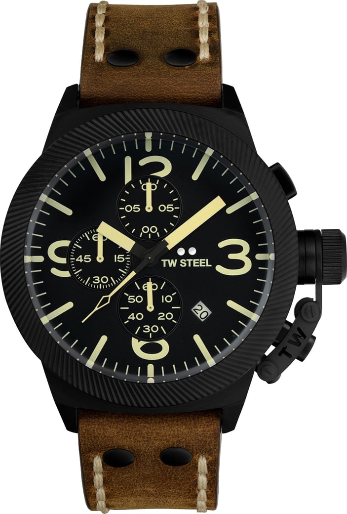 TW Steel TWCS107 Canteen Steel Chrono Bruin leer 45mm