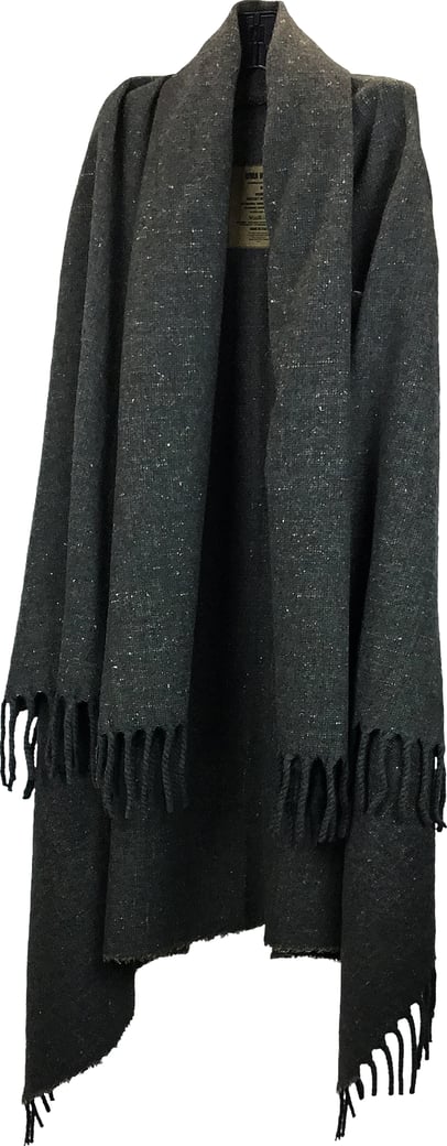 Cape with fringes in mixed cashmere and silk