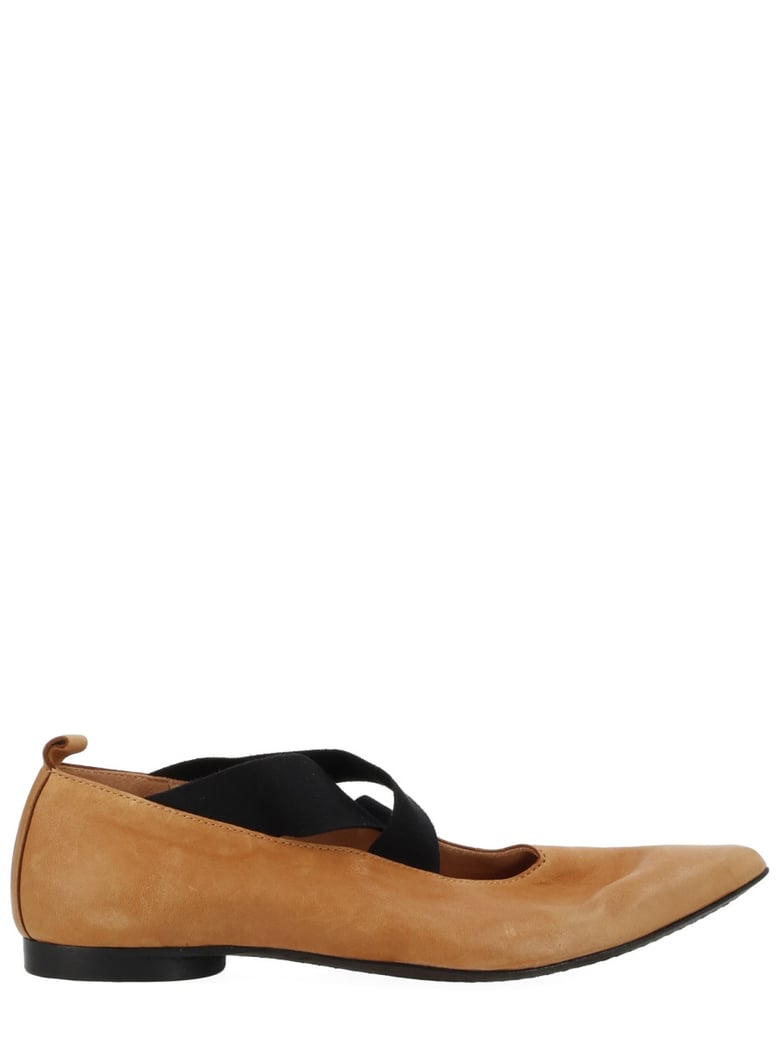 Pointed Toe Tan Elastic Flats