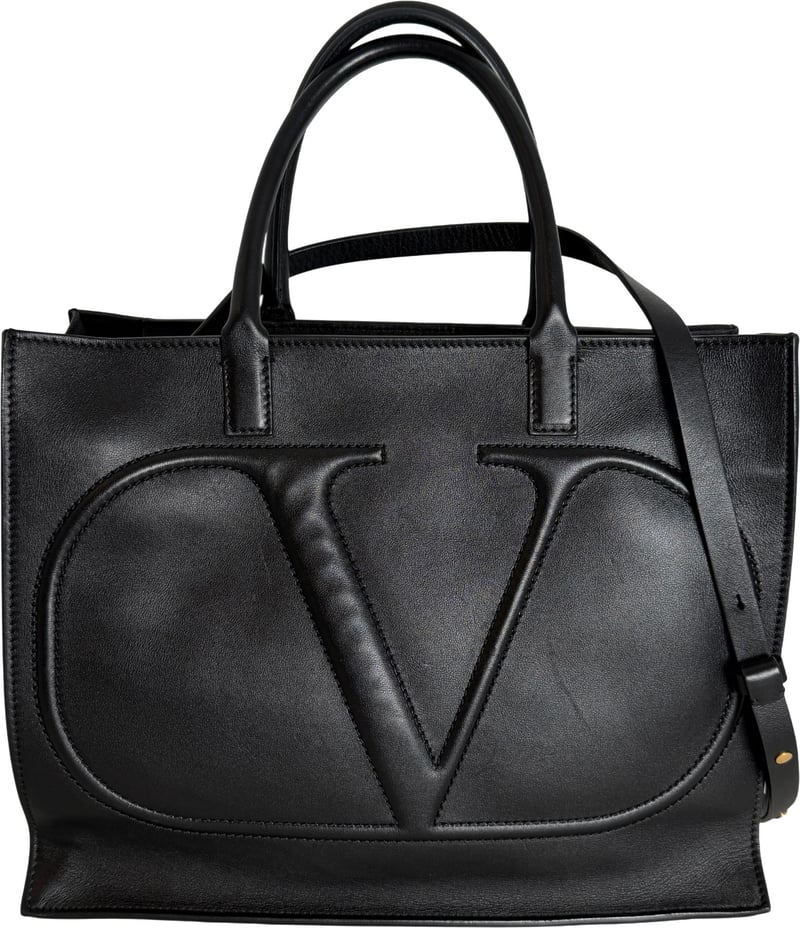 Valentino Garavani VLogo Walk Shopping Bag Calfskin Black Gold