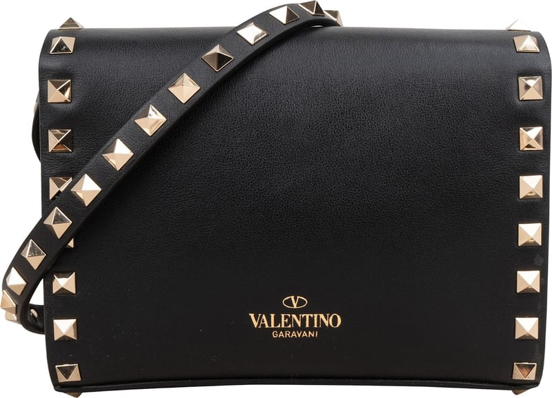 Valentino Garavani Black Leather Rockstud Flap Crossbody Bag