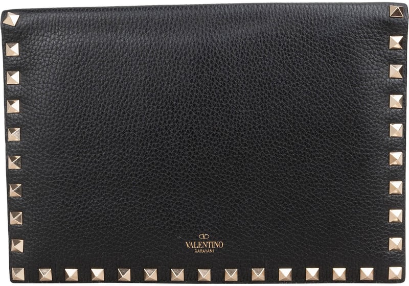 Valentino Pebbled Calfskin Rockstud Organizer Clutch