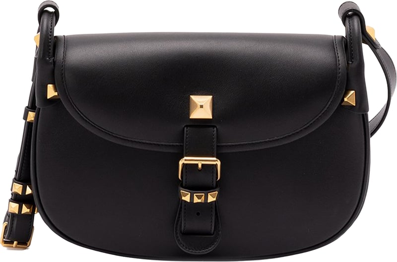 Black Curved Leather Pyramid Stud Bag
