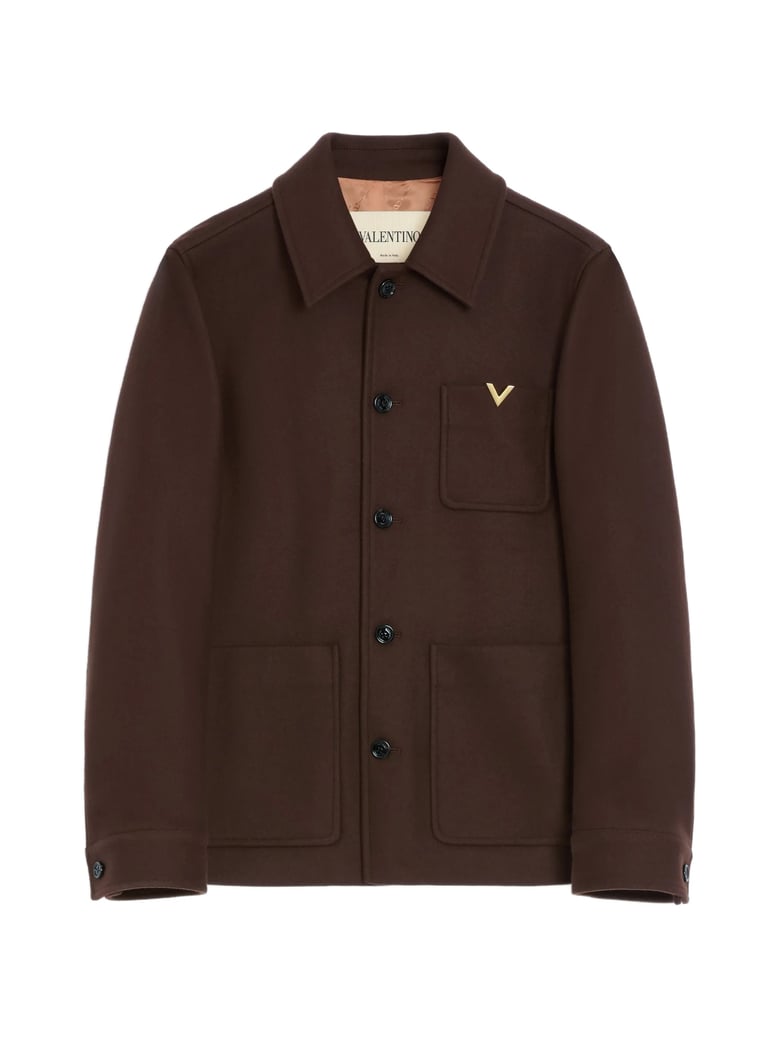 Boxy Wool Caban Jacket with Classic Collar and Metallic Detail
