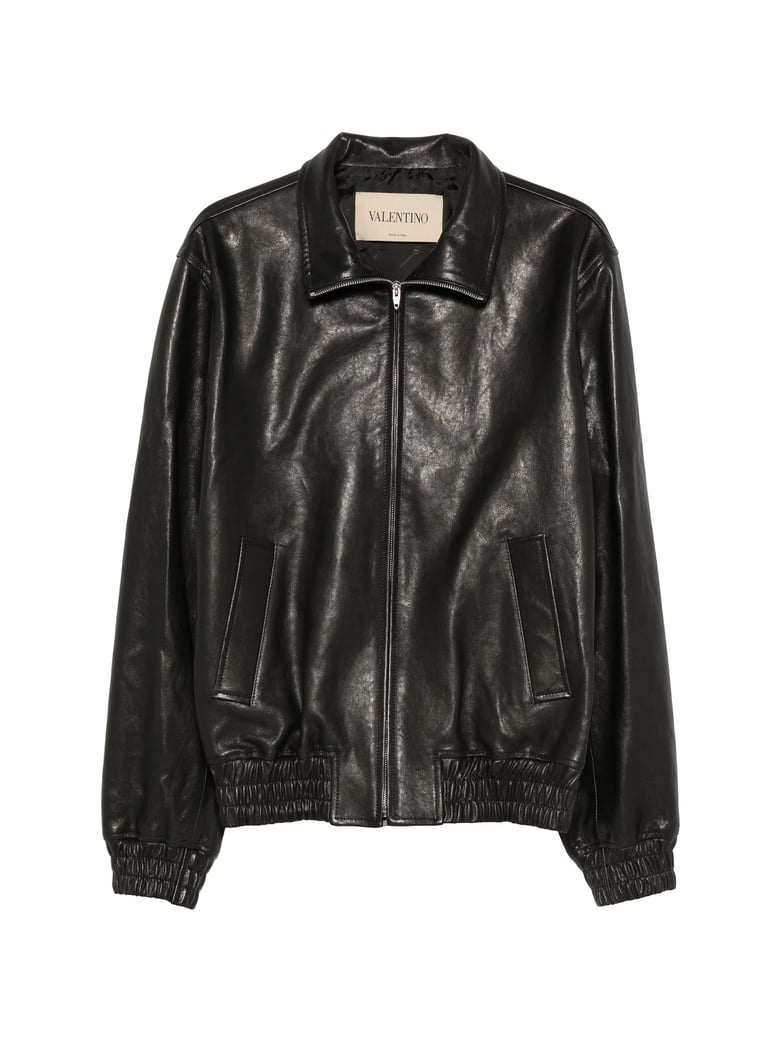 Nappa Leather Jacket with Front Zipper and Angled Pockets