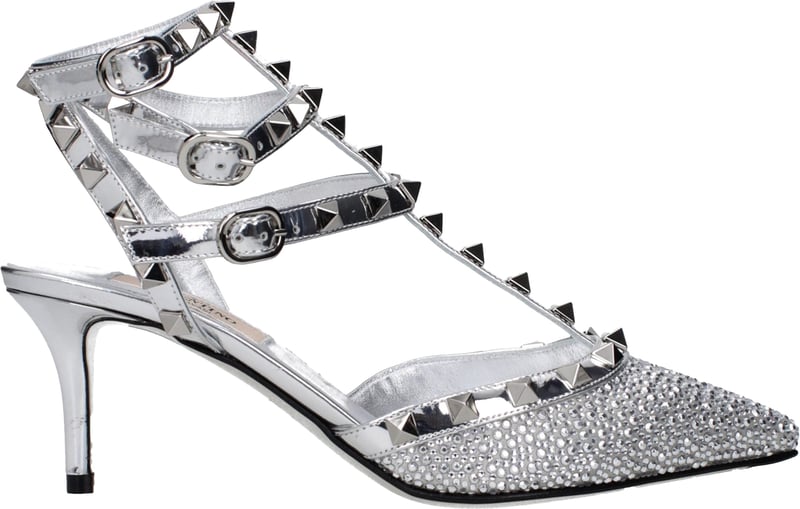 Valentino Garavani Gray Leather Stiletto Heel Sandals