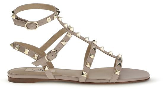 Valentino Garavani Beige Calf Leather Bos Taurus Flat Sandals