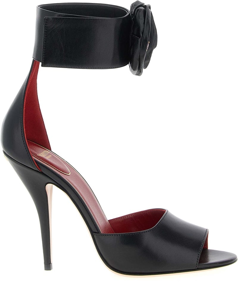 Valentino Garavani Black Calfskin Stiletto Heel Sandals