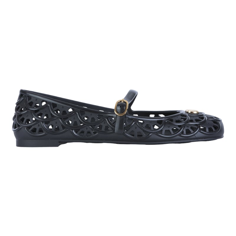 Matte Finish Black Flats with Scalloped Cut-Out Design